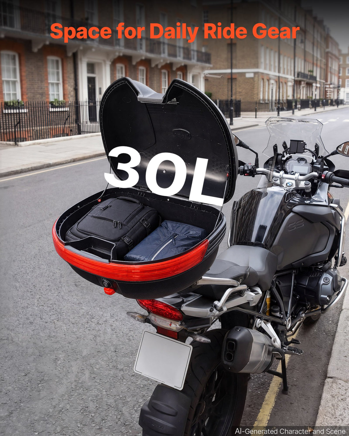 Motorcycle Top Case 30L Universal Waterproof PP Motorcycle Tail Case, Detachable Motorbike Top Box with Security Lock & Backrest for Luggage Storage