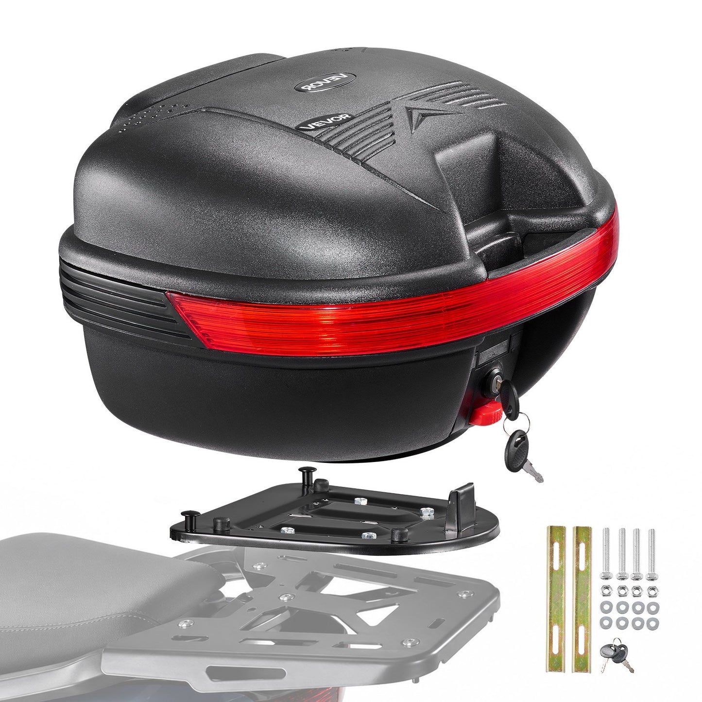 Motorcycle Top Case 30L Universal Waterproof PP Motorcycle Tail Case, Detachable Motorbike Top Box with Security Lock & Backrest for Luggage Storage