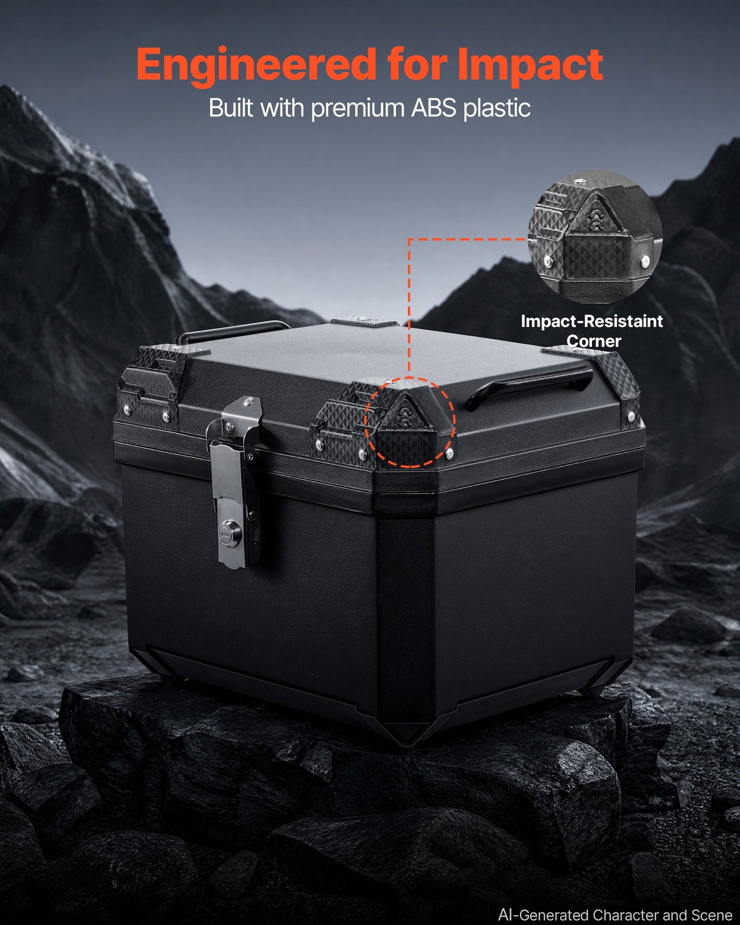 Motorcycle Top Case 45L Universal Waterproof ABS Motorcycle Tail Case, Detachable Motorbike Top Box with Security Lock & Leather Liner for Luggage Storage