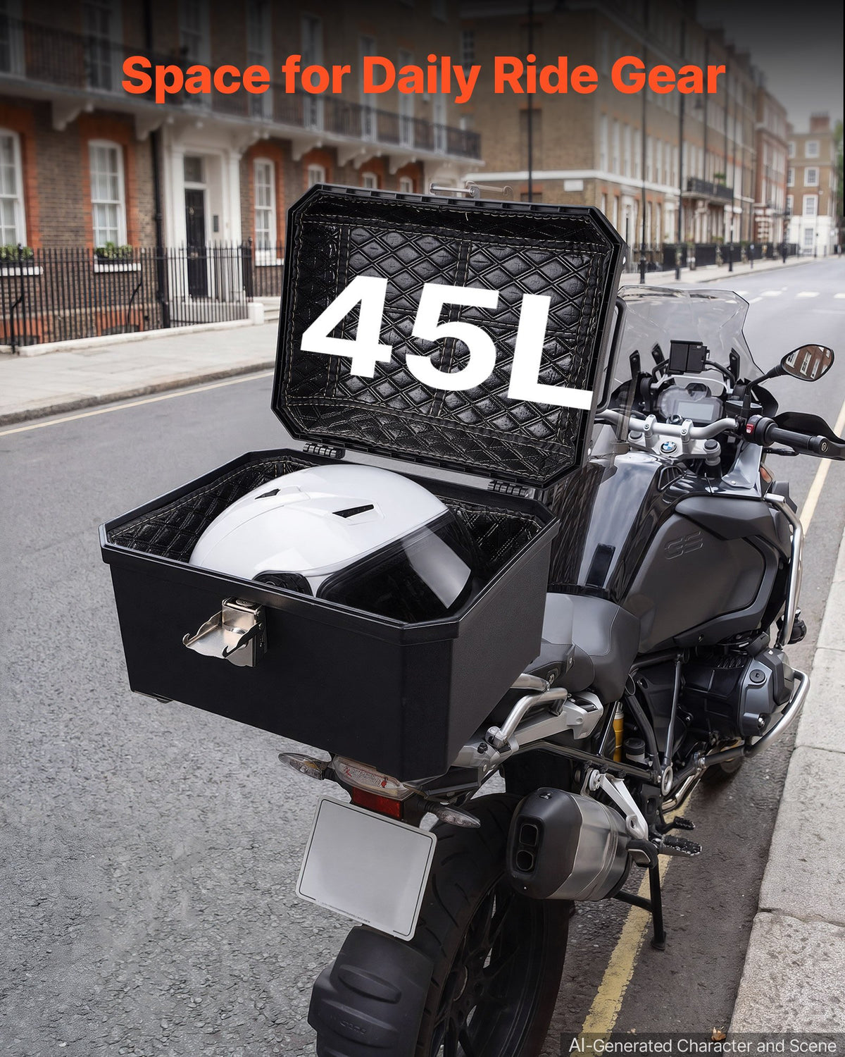 Motorcycle Top Case 45L Universal Waterproof ABS Motorcycle Tail Case, Detachable Motorbike Top Box with Security Lock & Leather Liner for Luggage Storage