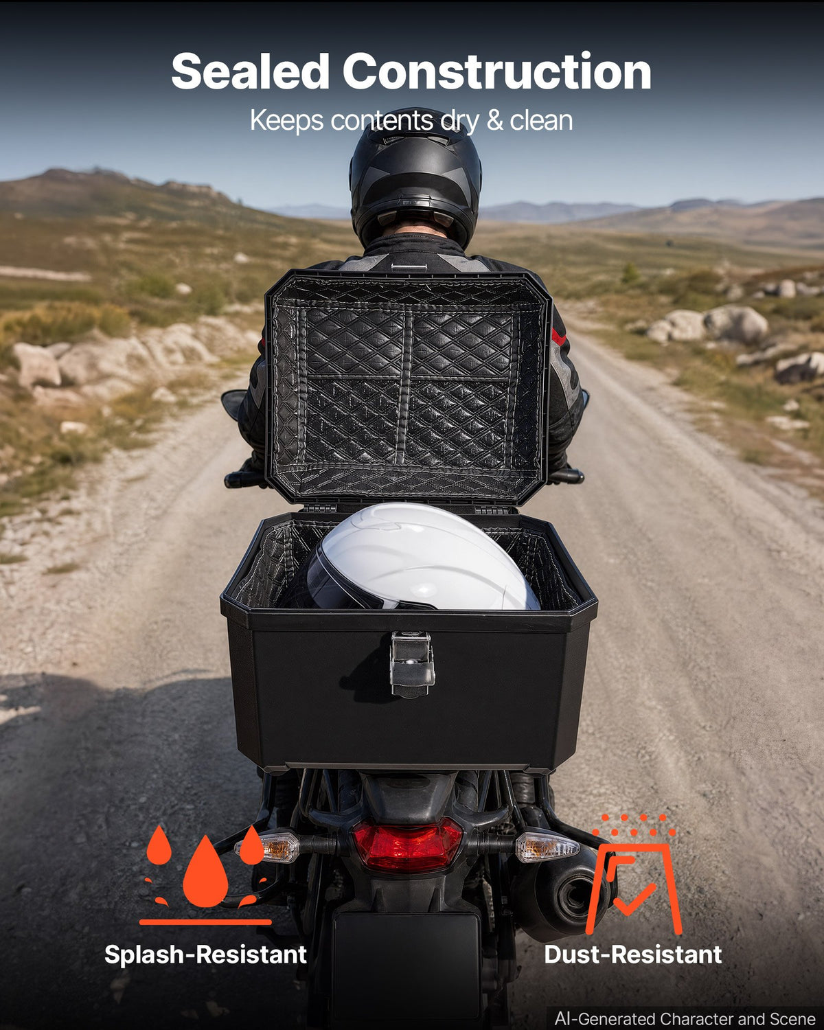 Motorcycle Top Case 45L Universal Waterproof ABS Motorcycle Tail Case, Detachable Motorbike Top Box with Security Lock & Leather Liner for Luggage Storage