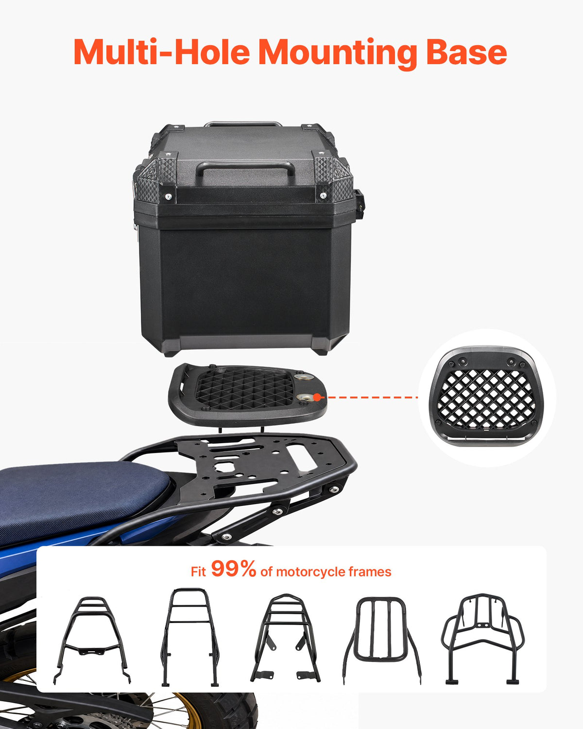 Motorcycle Top Case 45L Universal Waterproof ABS Motorcycle Tail Case, Detachable Motorbike Top Box with Security Lock & Leather Liner for Luggage Storage