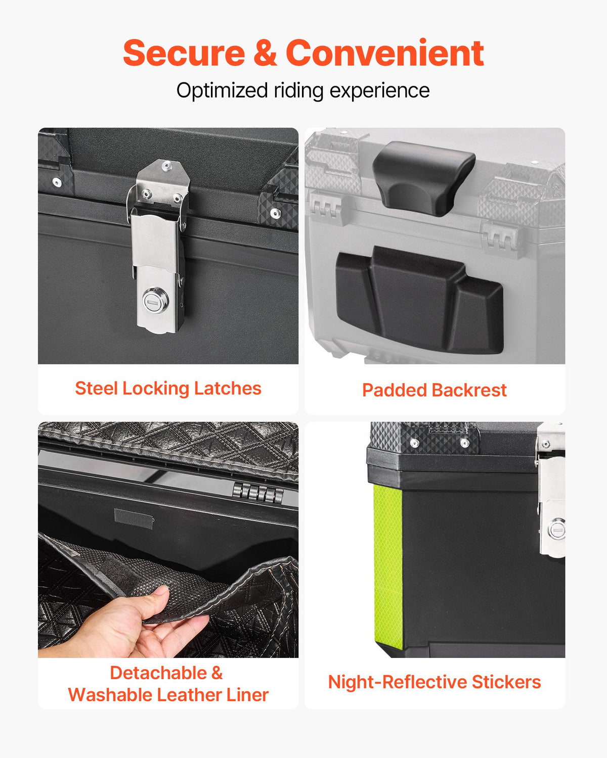 Motorcycle Top Case 45L Universal Waterproof ABS Motorcycle Tail Case, Detachable Motorbike Top Box with Security Lock & Leather Liner for Luggage Storage