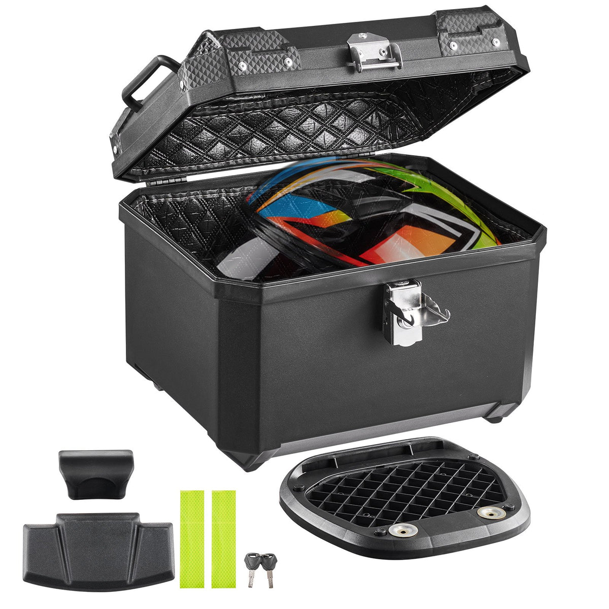 Motorcycle Top Case 45L Universal Waterproof ABS Motorcycle Tail Case, Detachable Motorbike Top Box with Security Lock & Leather Liner for Luggage Storage
