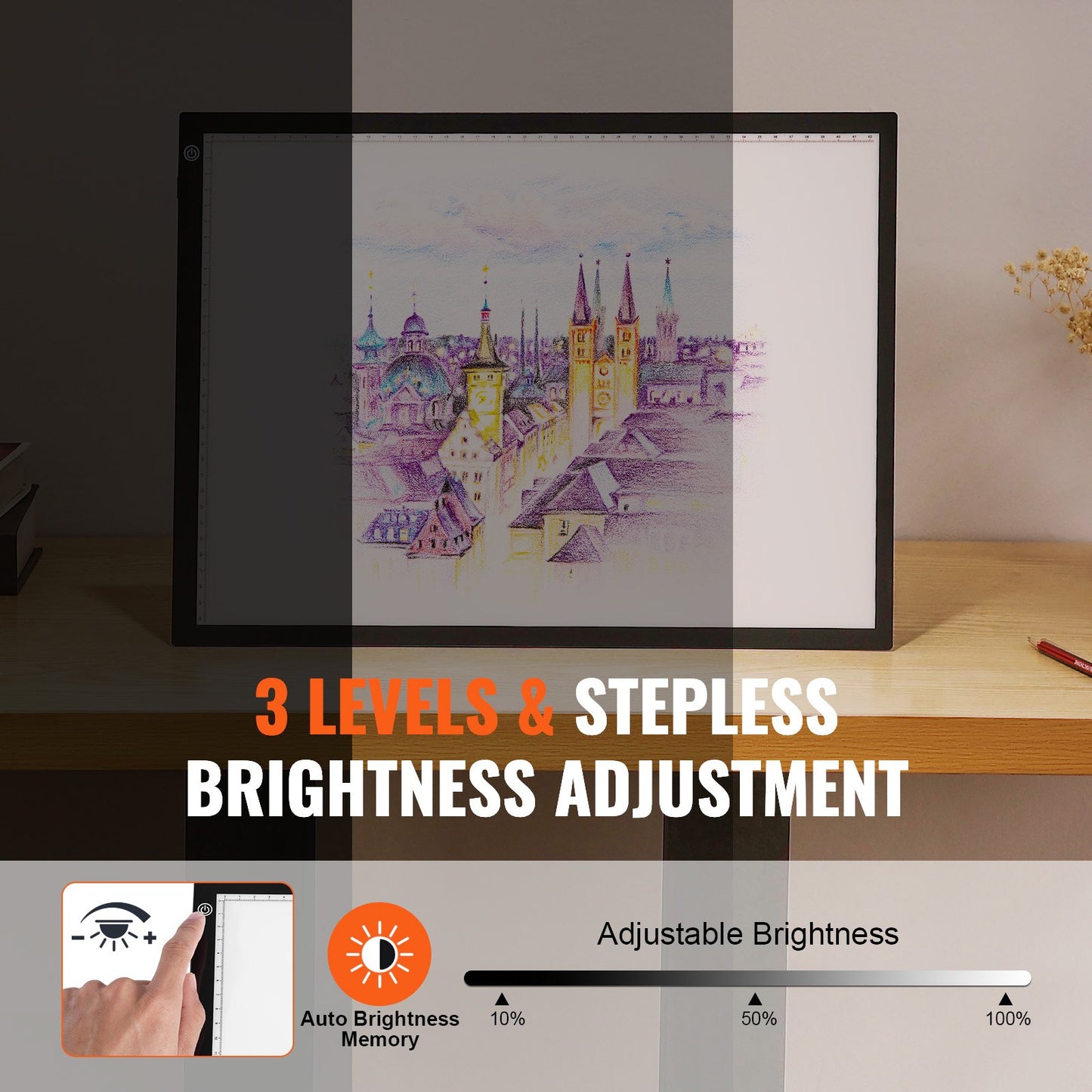 Light Board, A3 LED Light Pad with 3 Level Dimmable Brightness, USB Powered Light Table for Tracing, Light Box for Diamond Painting, Animation, Sketching, Drawing, Stenciling, Artists (Black)