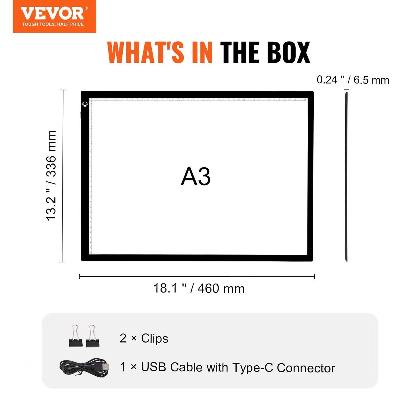 Light Board, A3 LED Light Pad with 3 Level Dimmable Brightness, USB Powered Light Table for Tracing, Light Box for Diamond Painting, Animation, Sketching, Drawing, Stenciling, Artists (Black)