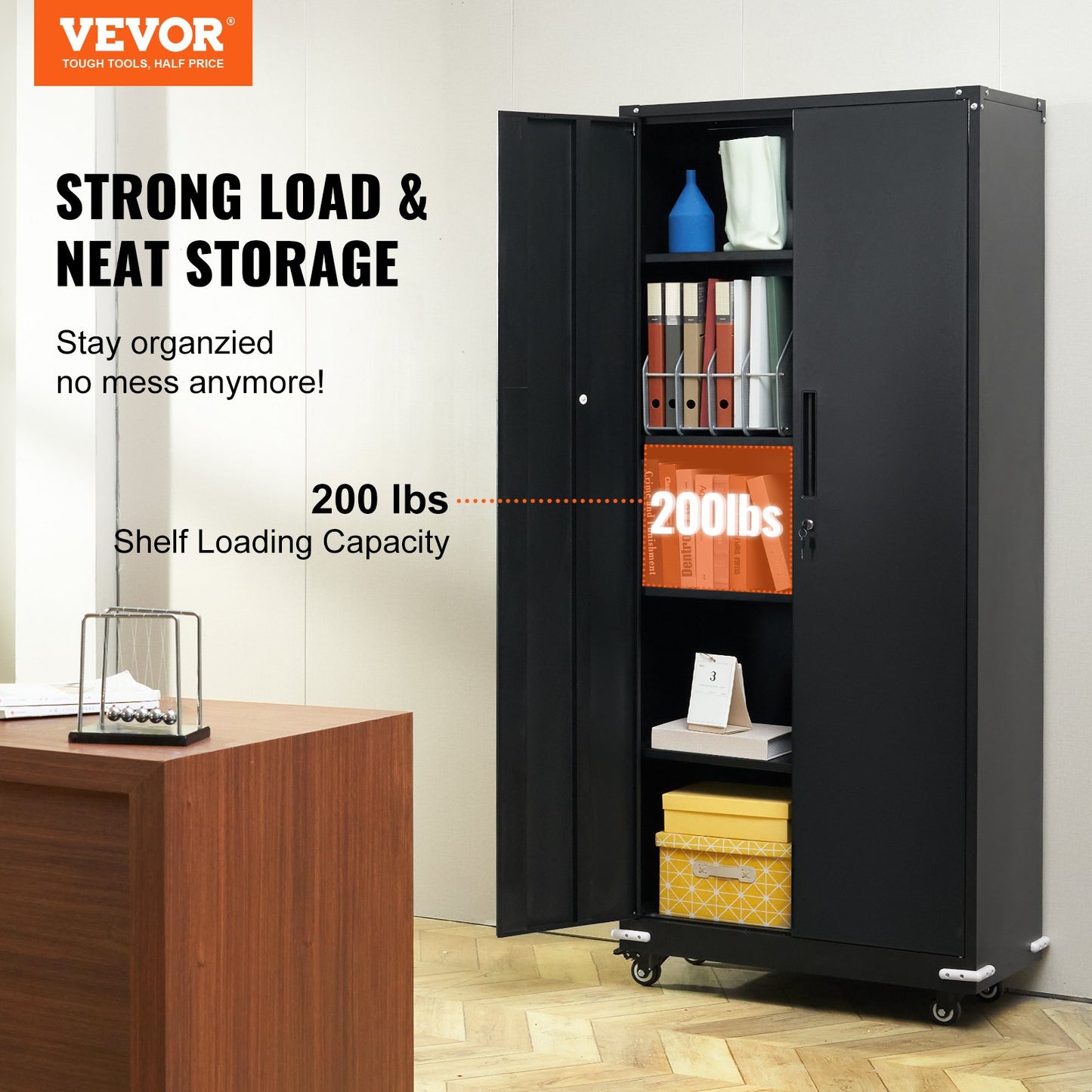 VEVOR Metal Storage Cabinet with Wheels, 75 in Locking Cabinet with 4 Adjustable