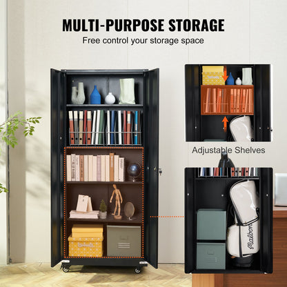 VEVOR Metal Storage Cabinet with Wheels, 75 in Locking Cabinet with 4 Adjustable