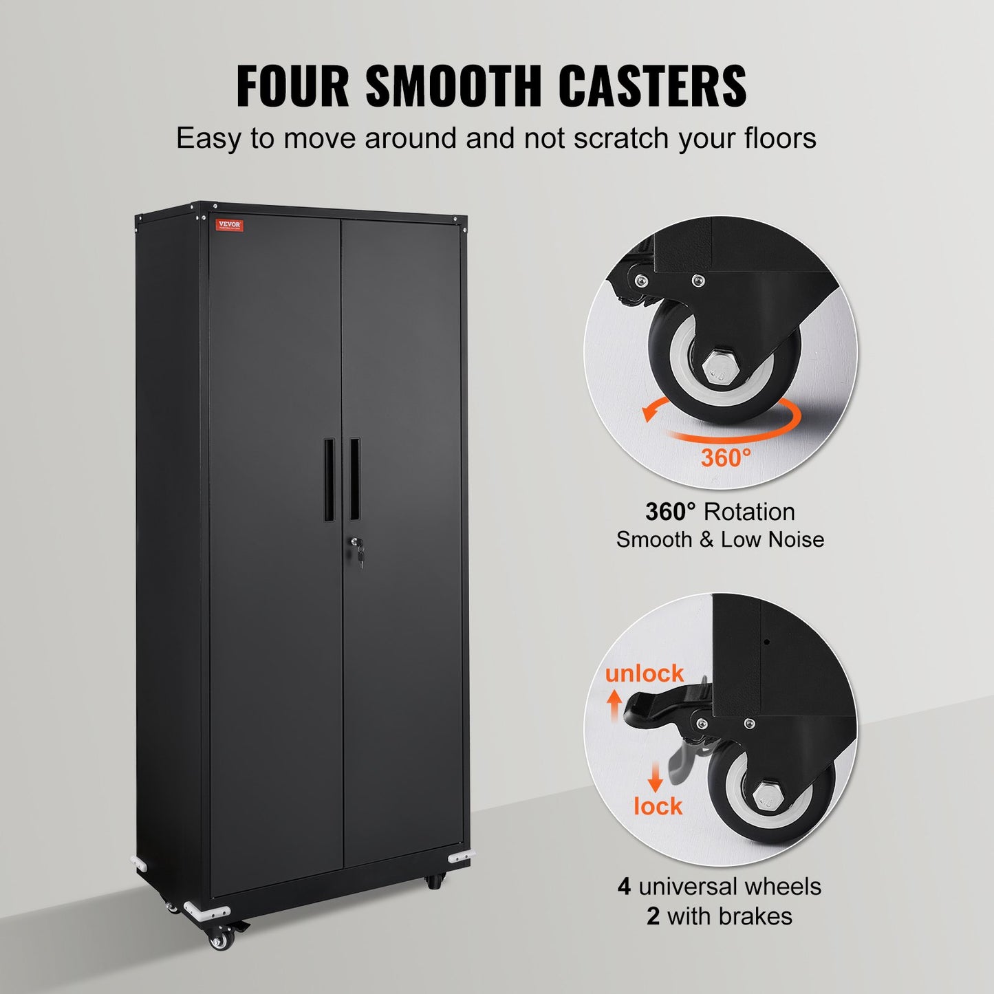 VEVOR Metal Storage Cabinet with Wheels, 75 in Locking Cabinet with 4 Adjustable