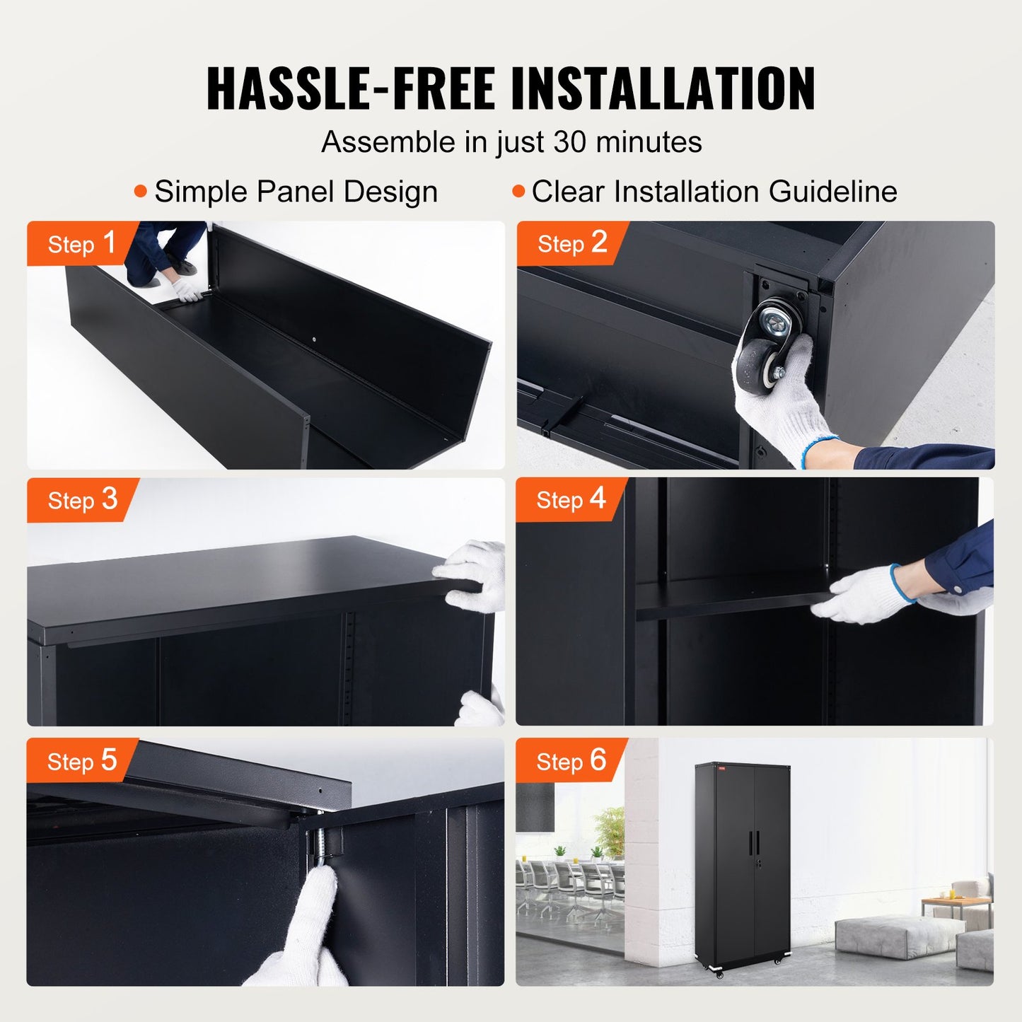VEVOR Metal Storage Cabinet with Wheels, 75 in Locking Cabinet with 4 Adjustable