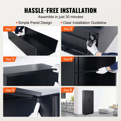 VEVOR Metal Storage Cabinet with Wheels, 75 in Locking Cabinet with 4 Adjustable