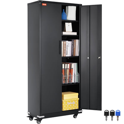 VEVOR Metal Storage Cabinet with Wheels, 75 in Locking Cabinet with 4 Adjustable