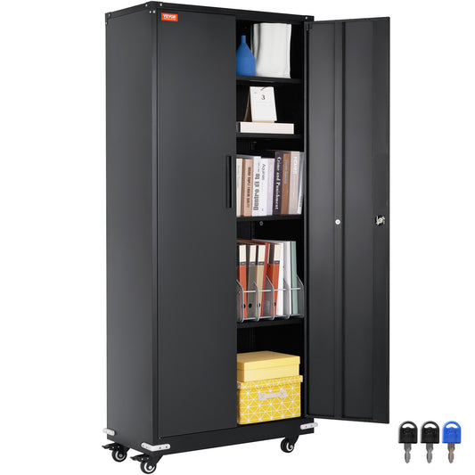 VEVOR Metal Storage Cabinet with Wheels, 75 in Locking Cabinet with 4 Adjustable