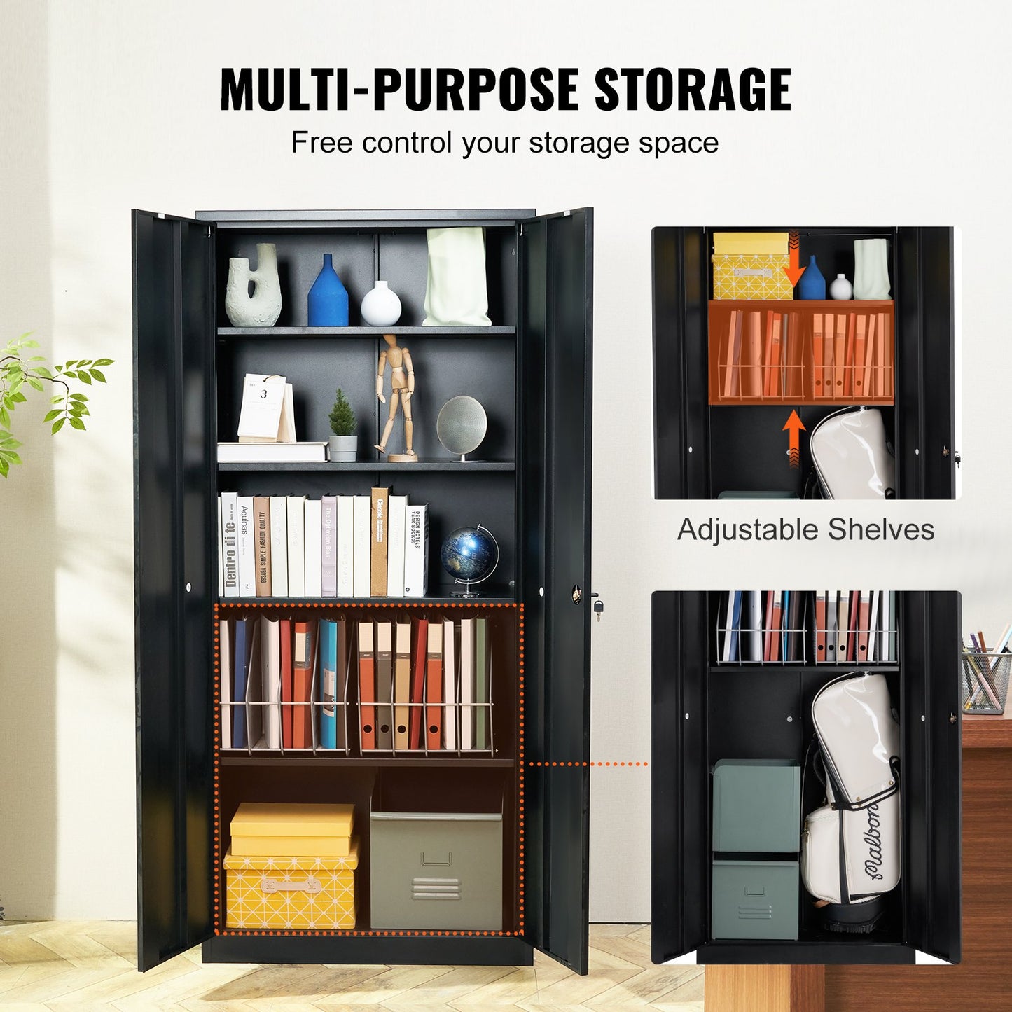 VEVOR Metal Storage Cabinet with 2 Magnetic Doors and 4 Adjustable Shelves, 90 kg