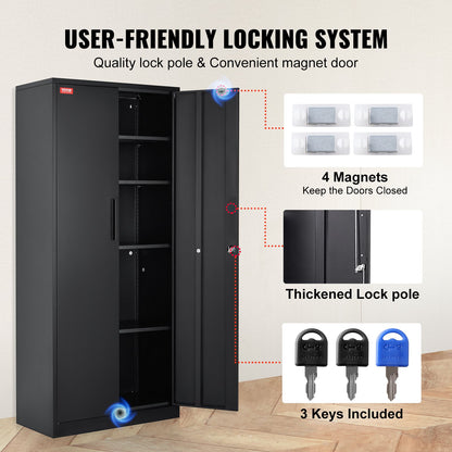 VEVOR Metal Storage Cabinet with 2 Magnetic Doors and 4 Adjustable Shelves, 90 kg