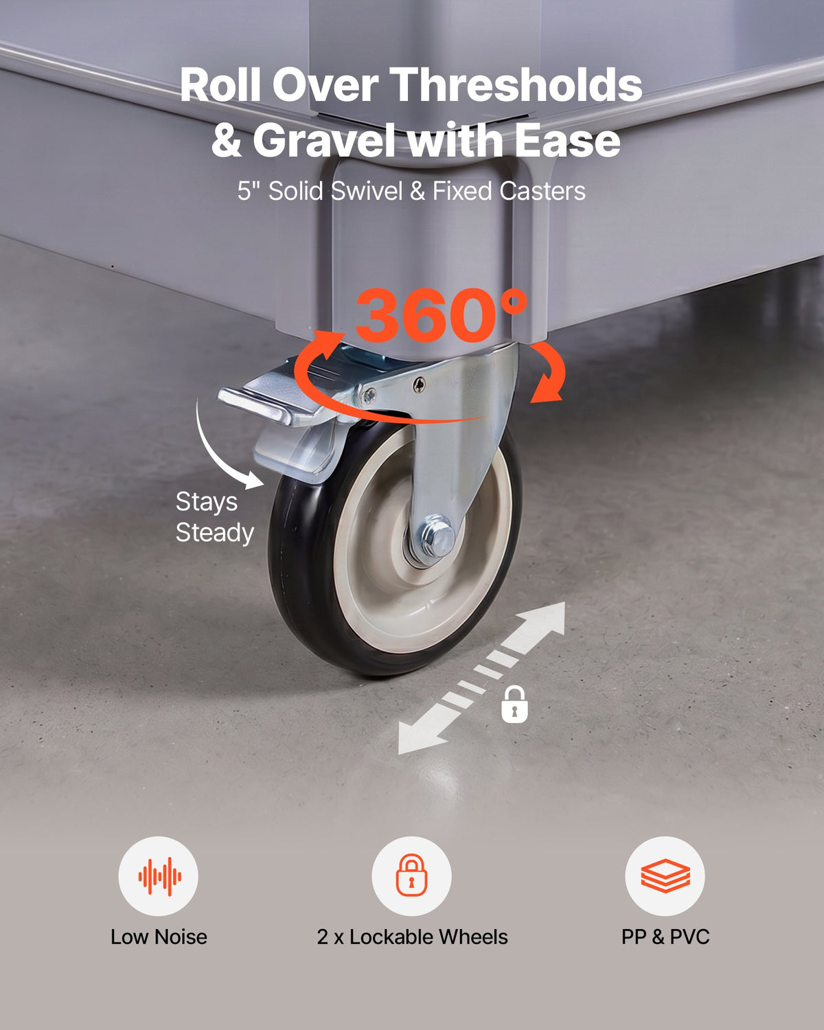 Utility Cart, 250 kg Capacity, 2 Tier Service Cart with 360° Swivel and Fixed Wheels (2 with Brakes), Heavy Duty Plastic Rolling with Storage Tray, Tool Storage for Garage Warehouse Workshop