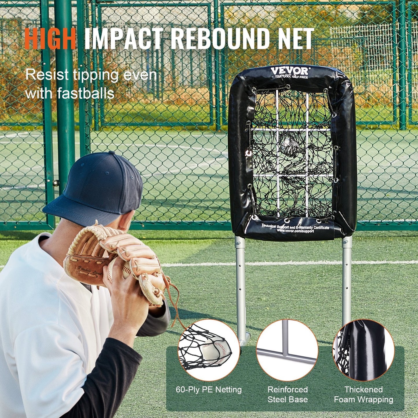 9-Pocket Baseball & Softball Pitching Net with Adjustable Height, 0.53m x 0.74m