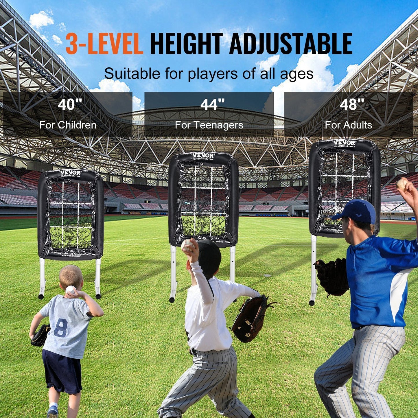 9-Pocket Baseball & Softball Pitching Net with Adjustable Height, 0.53m x 0.74m