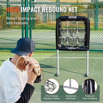 Adjustable 9-Pocket Baseball Softball Pitching Net with Rebound Feature, 0.7x0.7m
