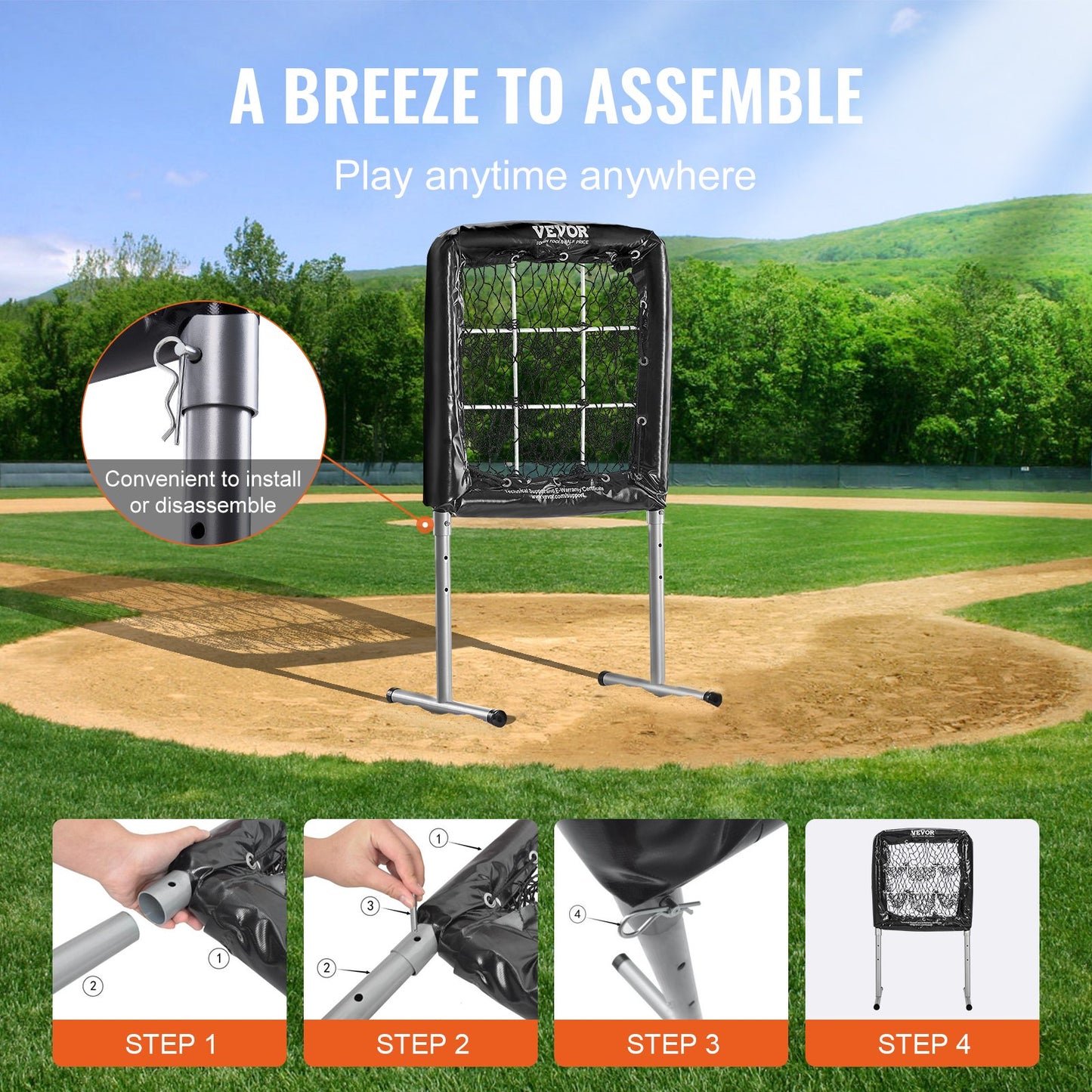 VEVOR 9 Hole Baseball Softball Pitching Net 9 Pocket Hitting Practice 28"x27"