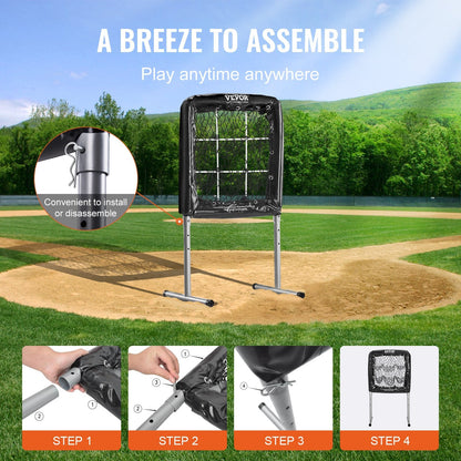 Adjustable 9-Pocket Baseball Softball Pitching Net with Rebound Feature, 0.7x0.7m