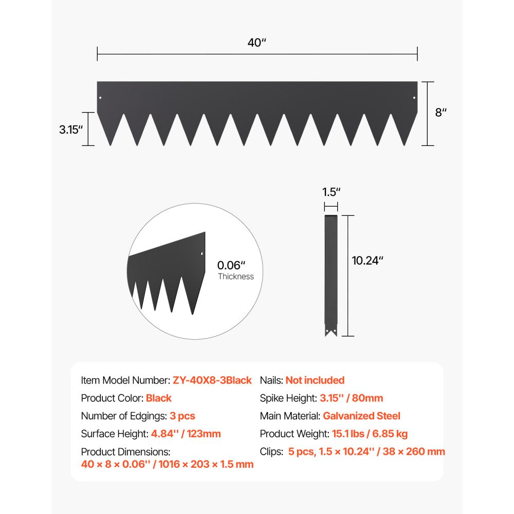 Steel Landscape Edging 3 Packs 40 x 8 in Rust-Resistant Pathway Divider