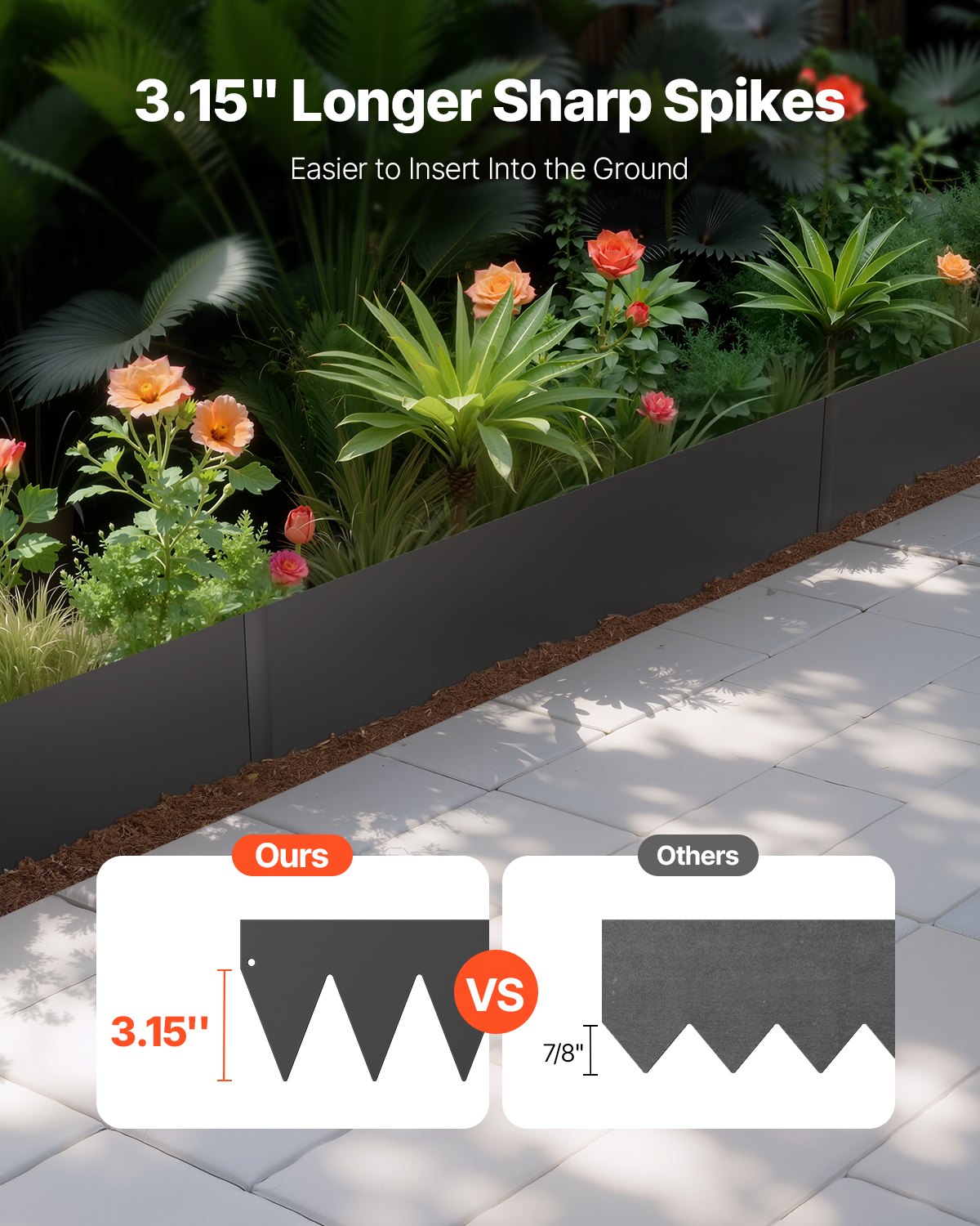 Steel Landscape Edging, 3 Packs 1016 x 152 mm Rust-Resistant Metal Landscape Edging, Bendable Garden Edging Border, Heavy Duty Lawn Edging, Easy-to-Install, Flower Bed Yard Pathway Divider Black