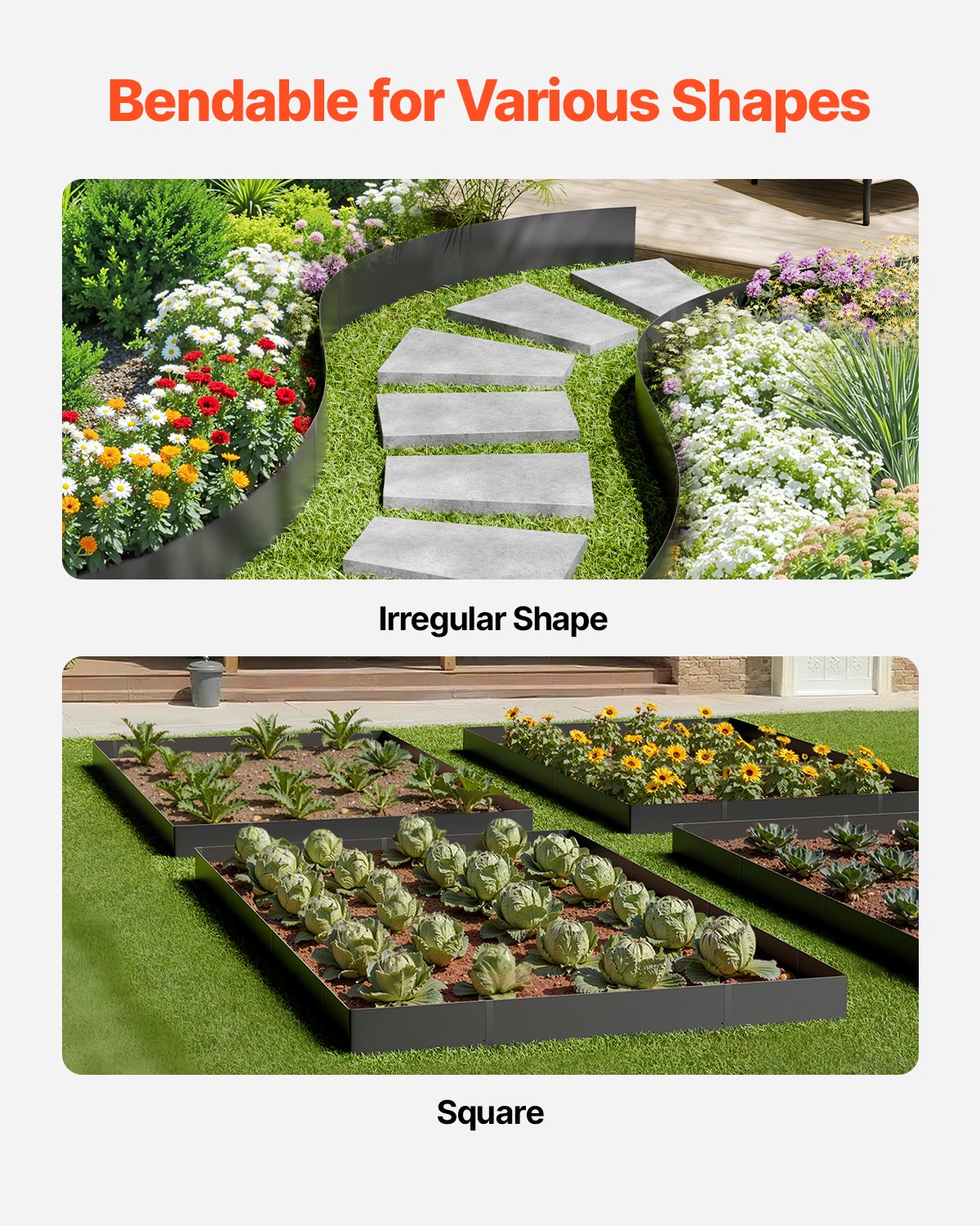 Steel Landscape Edging, 3 Packs 1016 x 152 mm Rust-Resistant Metal Landscape Edging, Bendable Garden Edging Border, Heavy Duty Lawn Edging, Easy-to-Install, Flower Bed Yard Pathway Divider Black