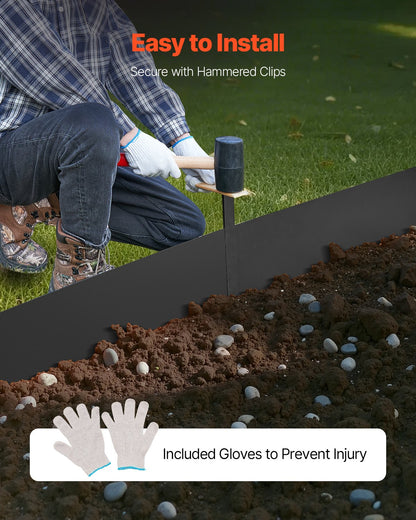 Steel Landscape Edging, 4 Packs 1016 x 304.8 mm Rust-Resistant Metal Landscape Edging, Bendable Garden Edging Border, Heavy Duty Lawn Edging, Easy-to-Install, Flower Bed Yard Pathway Divider Black