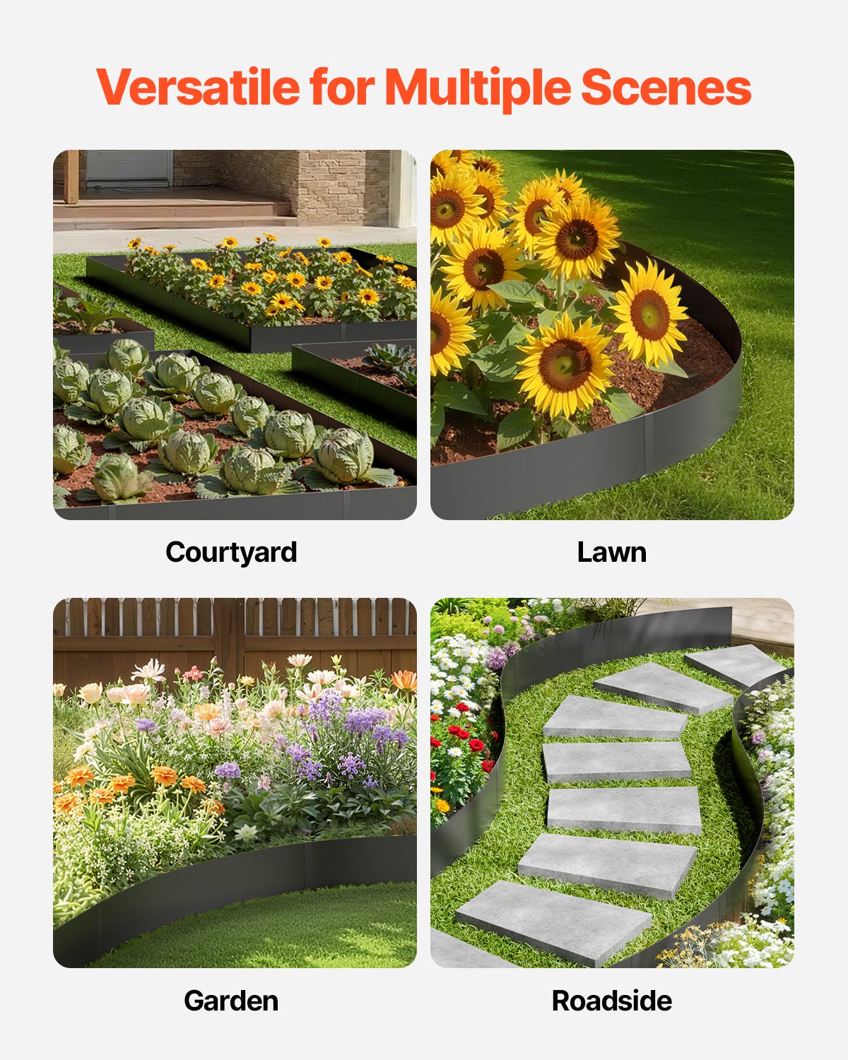 Steel Landscape Edging, 4 Packs 1016 x 304.8 mm Rust-Resistant Metal Landscape Edging, Bendable Garden Edging Border, Heavy Duty Lawn Edging, Easy-to-Install, Flower Bed Yard Pathway Divider Black