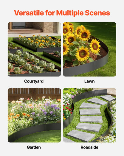 Steel Landscape Edging, 4 Packs 1016 x 304.8 mm Rust-Resistant Metal Landscape Edging, Bendable Garden Edging Border, Heavy Duty Lawn Edging, Easy-to-Install, Flower Bed Yard Pathway Divider Black