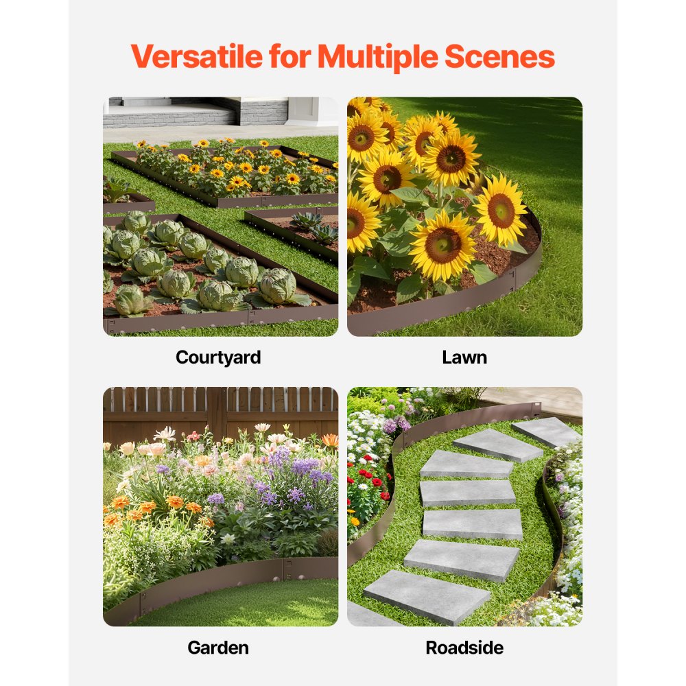 VEVOR Steel Landscape Edging 5 Packs 39 x 5in Rust-Resistant for Yard Brown