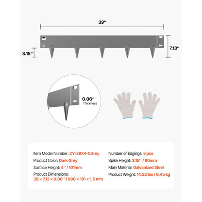 Steel Landscape Edging 5 Packs 39 x 4in Rust-Resistant for Yard Dark Gray