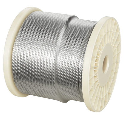6.35 mm Wire Rope, 76.2 m Length, Zinc Galvanized Carbon Steel Cable with Gloves, 31.1 kN Breaking Strength, 7 x 19 Strands Construction, Wire Cable for Deck Railing System, Garden Trellis