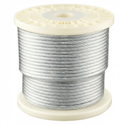 6.35 mm Wire Rope, 76.2 m Length, Zinc Galvanized Carbon Steel Cable with Gloves, 31.1 kN Breaking Strength, 7 x 19 Strands Construction, Wire Cable for Deck Railing System, Garden Trellis