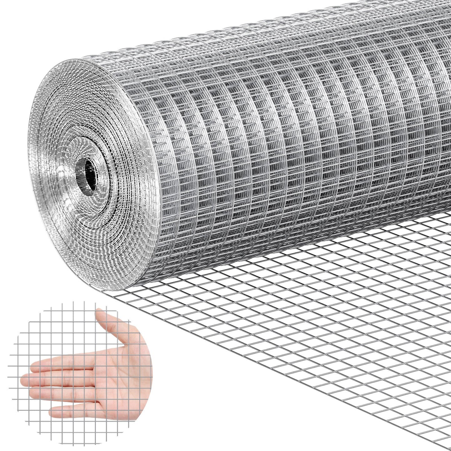 Hardware Cloth 12.7 mm 610 mm x 7.62 m 19 Gauge Chicken Wire Fence, Hot-Dip Galvanized After Welding Metal Wire Mesh Roll, Garden Plant Welded Fencing Roll Supports Poultry Netting Cage Fence