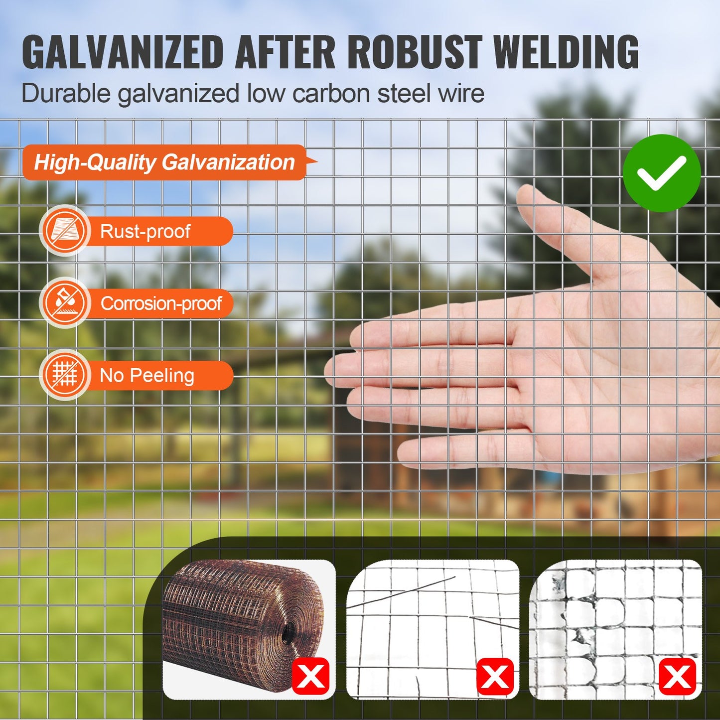 Hardware Cloth 12.7 mm 915 mm x 15.24 m 19 Gauge Chicken Wire Fence, Hot-Dip Galvanized After Welding Metal Wire Mesh Roll, Garden Plant Welded Fencing Roll Supports Poultry Netting Cage Fence