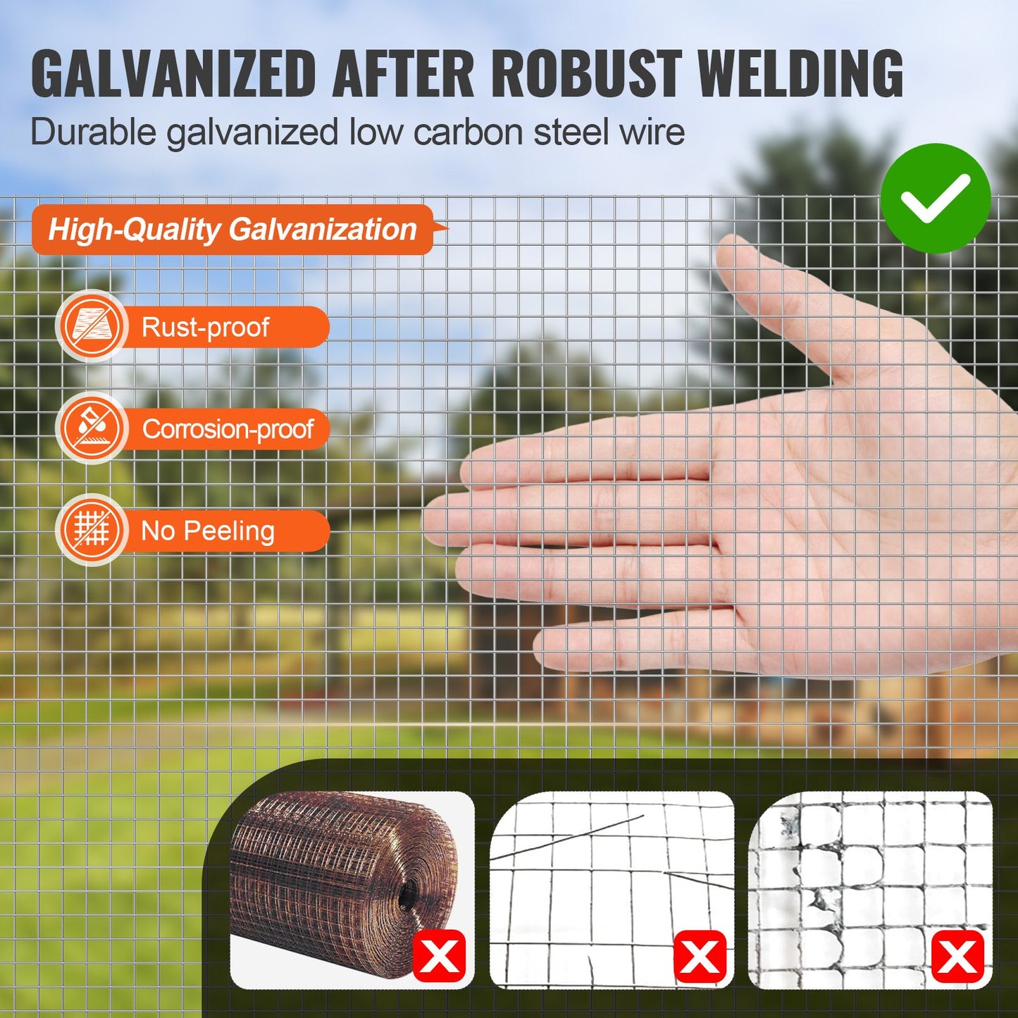 Hardware Cloth 6.35 mm 1220 mm x 15.24 m 23 Gauge Chicken Wire Fence, Hot-Dip Galvanized After Welding Metal Wire Mesh Roll, Garden Plant Welded Fencing Roll Supports Poultry Netting Cage Fence