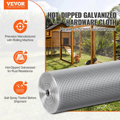 Galvanized Steel Wire Mesh Roll, 6.35mm x 1220mm x 30.48m, 23 Gauge, Silver