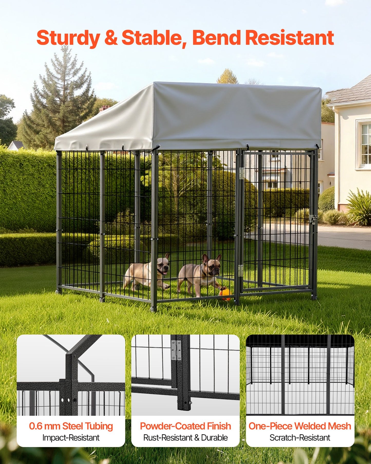 Outdoor Dog Kennel, 1.12 x 1.15 x 1.25 m  Large Dog Kennel with Secure Lock, Outside Dogs Enclosures with UV-Resistant & Waterproof Roof Cover, Heavy Duty Pet Crate Cage Run for Large Dogs