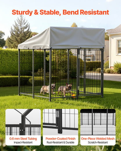Outdoor Dog Kennel, 1.12 x 1.15 x 1.25 m  Large Dog Kennel with Secure Lock, Outside Dogs Enclosures with UV-Resistant & Waterproof Roof Cover, Heavy Duty Pet Crate Cage Run for Large Dogs