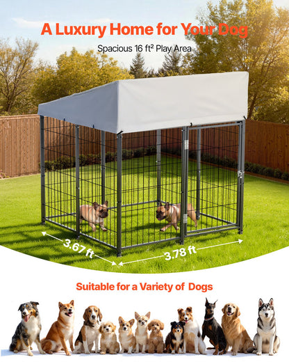Outdoor Dog Kennel, 1.12 x 1.15 x 1.25 m  Large Dog Kennel with Secure Lock, Outside Dogs Enclosures with UV-Resistant & Waterproof Roof Cover, Heavy Duty Pet Crate Cage Run for Large Dogs