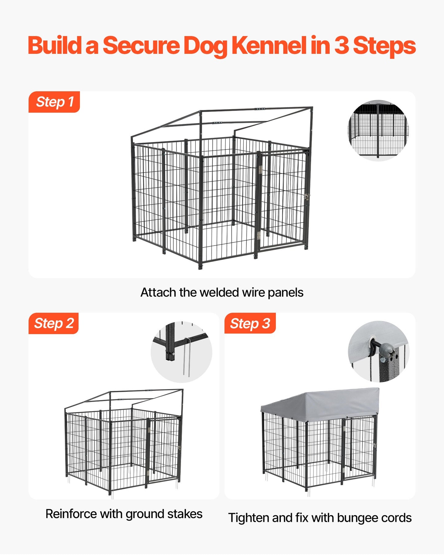 Outdoor Dog Kennel, 1.12 x 1.15 x 1.25 m  Large Dog Kennel with Secure Lock, Outside Dogs Enclosures with UV-Resistant & Waterproof Roof Cover, Heavy Duty Pet Crate Cage Run for Large Dogs