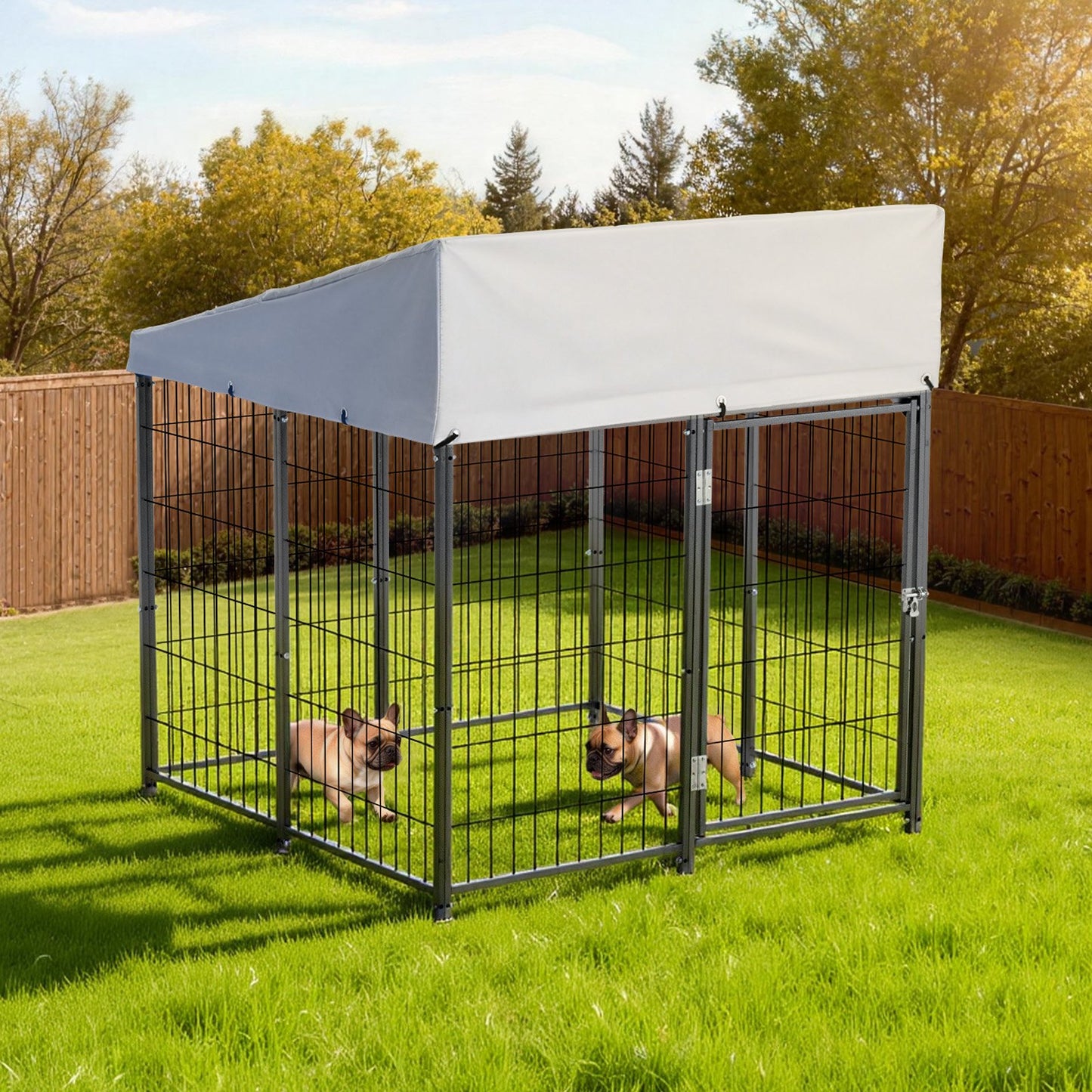 Outdoor Dog Kennel, 1.12 x 1.15 x 1.25 m  Large Dog Kennel with Secure Lock, Outside Dogs Enclosures with UV-Resistant & Waterproof Roof Cover, Heavy Duty Pet Crate Cage Run for Large Dogs