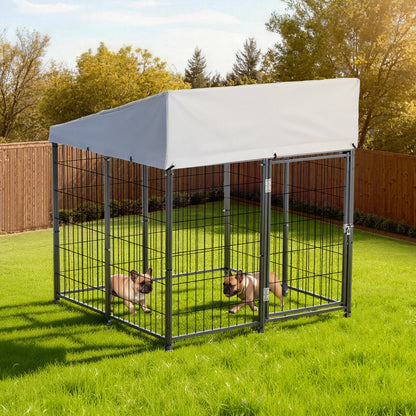 Outdoor Dog Kennel, 1.12 x 1.15 x 1.25 m  Large Dog Kennel with Secure Lock, Outside Dogs Enclosures with UV-Resistant & Waterproof Roof Cover, Heavy Duty Pet Crate Cage Run for Large Dogs