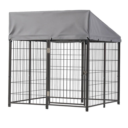 Outdoor Dog Kennel, 1.12 x 1.15 x 1.25 m  Large Dog Kennel with Secure Lock, Outside Dogs Enclosures with UV-Resistant & Waterproof Roof Cover, Heavy Duty Pet Crate Cage Run for Large Dogs