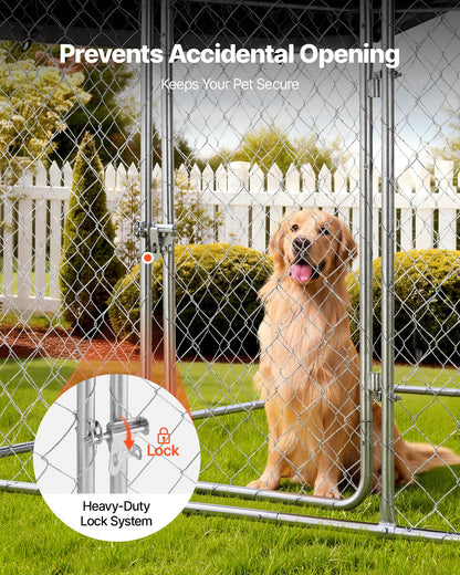 Outdoor Dog Kennel, 2 x 2 x 1.6 m Large Dog Kennel with Secure Lock, Outside Dogs Enclosures with UV-Resistant & Waterproof Roof Cover, Heavy Duty Pet Crate Cage Run for Large Dogs