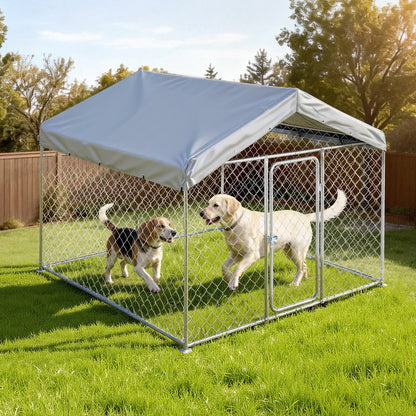 Outdoor Dog Kennel, 2 x 2 x 1.6 m Large Dog Kennel with Secure Lock, Outside Dogs Enclosures with UV-Resistant & Waterproof Roof Cover, Heavy Duty Pet Crate Cage Run for Large Dogs