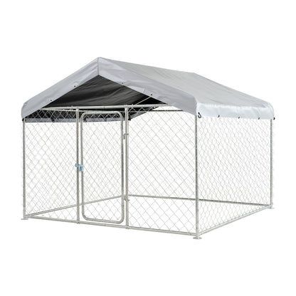 Outdoor Dog Kennel, 2 x 2 x 1.6 m Large Dog Kennel with Secure Lock, Outside Dogs Enclosures with UV-Resistant & Waterproof Roof Cover, Heavy Duty Pet Crate Cage Run for Large Dogs