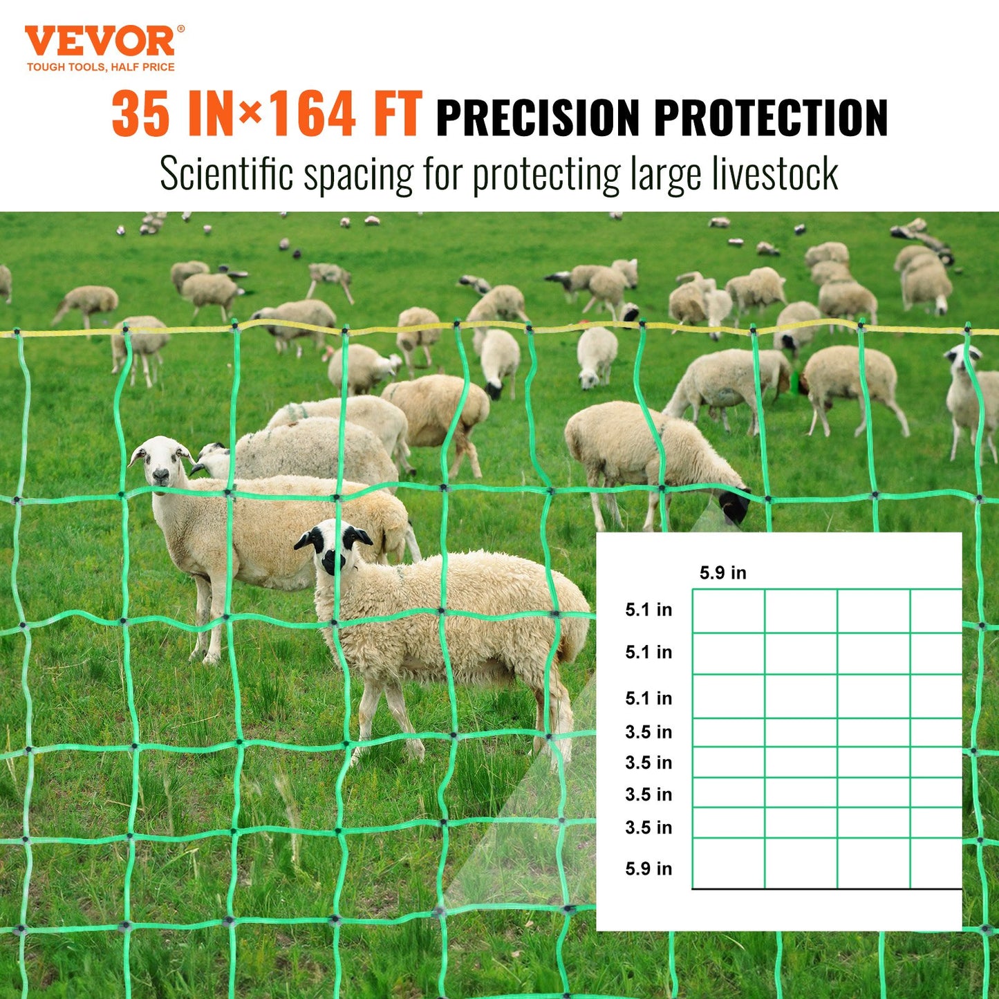 VEVOR Electric Fence Netting, 0.88 x 49.98 m, PE Net Fencing with Posts & Double-Spiked